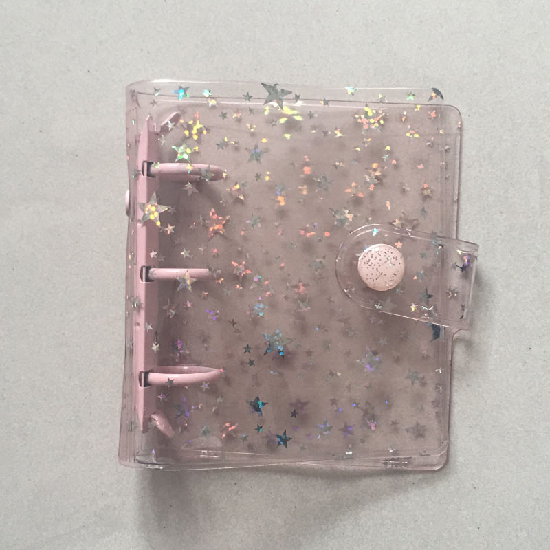 Transparent Star Pink A8 Mini Notebook 3 Hole Planner Binder Spiral Personal Journal clear Shell