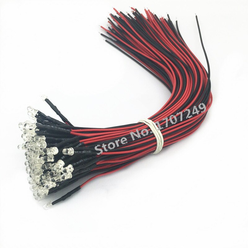 100PCS 3mm 5mm LED 5-12V 20cm Pre-wired White Red Green Blue Yellow UV RGB LED Lamp Decoration Light Emitting Diode Pre-soldered