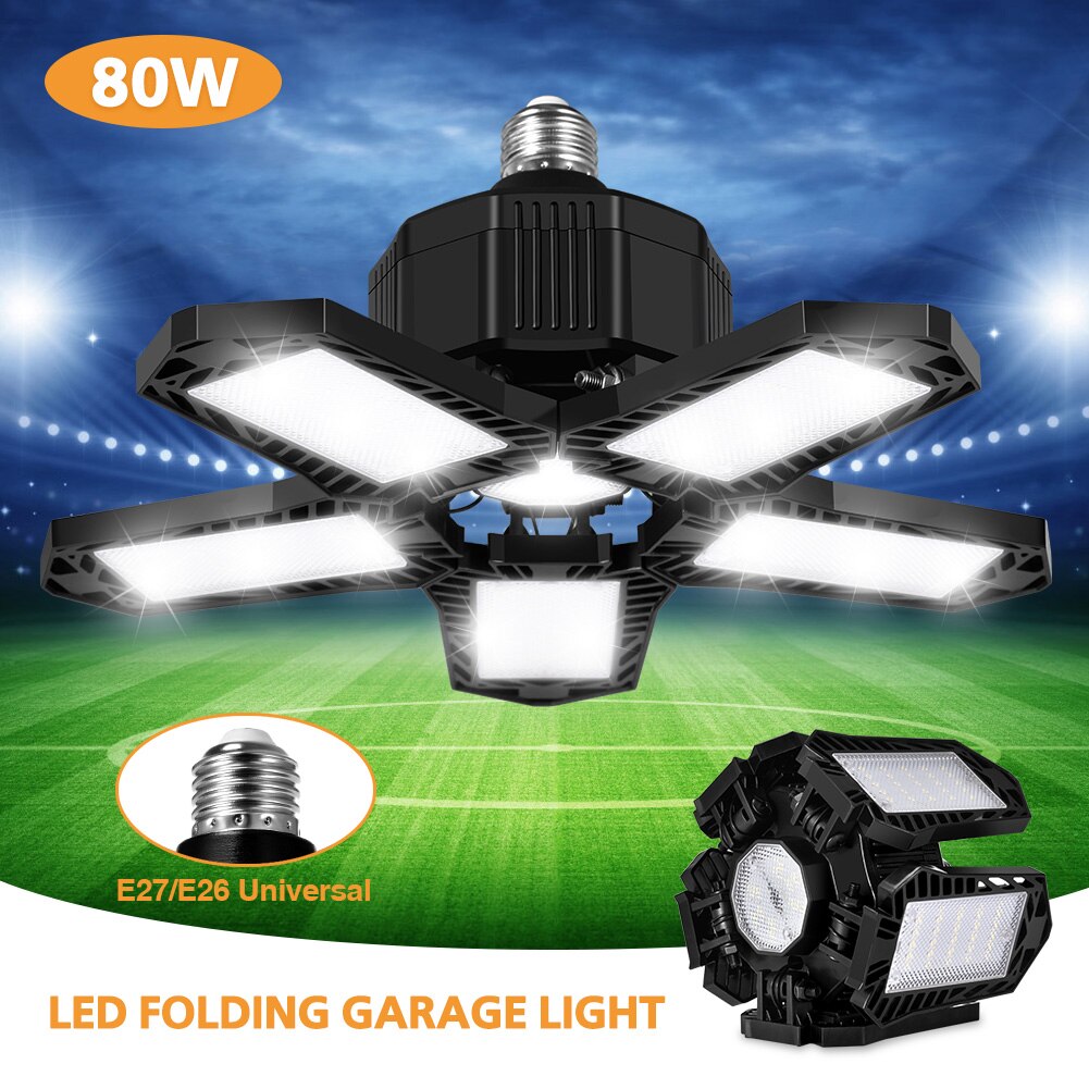 100w 180w LED Garage Light 5 Leaf Deformation Fan Ceiling Light E26 Industrial Lamp For Workshop Warehouse 85-265V