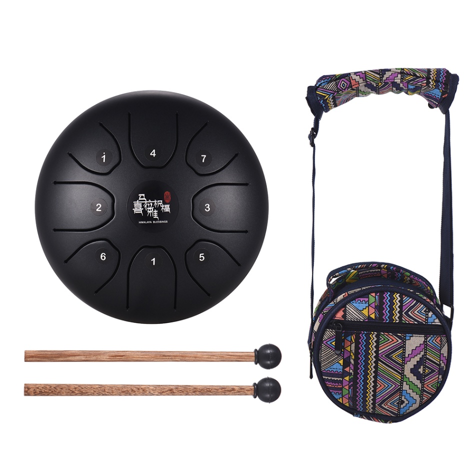 Tambor de lengua de 5,5 pulgadas tambor de lengua de acero de 8 tonos tambor de mano de instrumento de percusión C clave con bolsa de transporte de mazos de tambor: Black