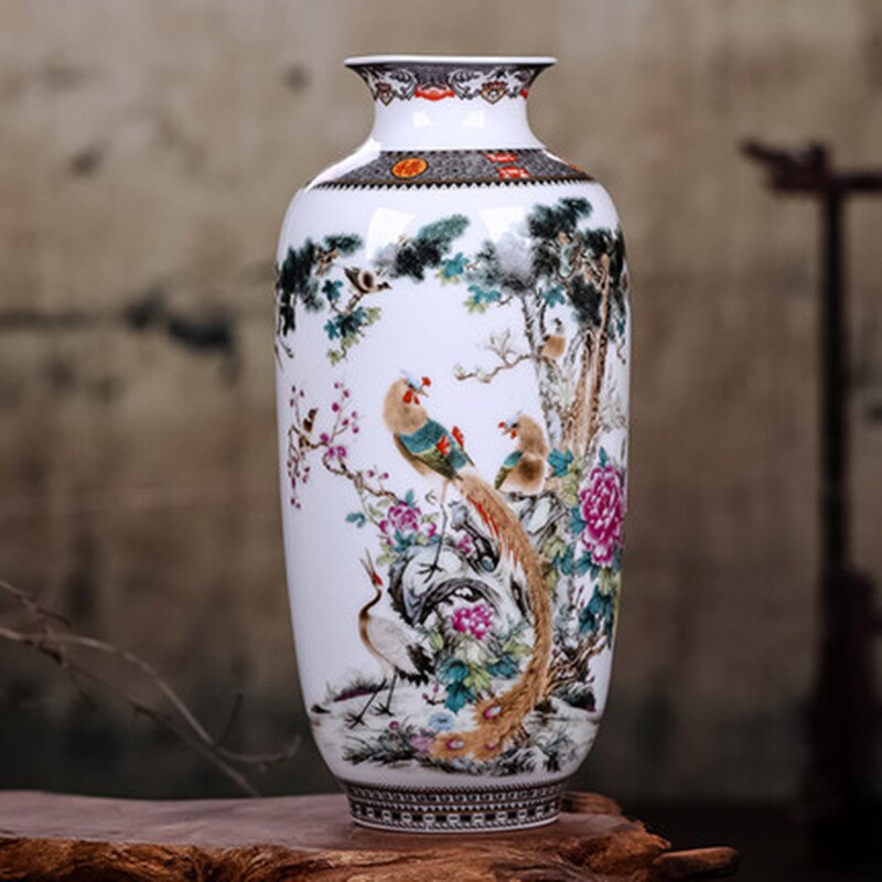 Jingdezhen keramik vase vintage kinesisk stil dyr vase fin glat overflade boligindretning møbler artikler  a610: D