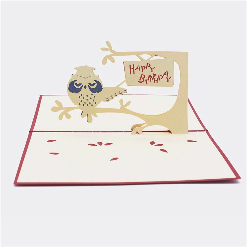 1pcs Owl Style Handmade 3D Pop Up Cards Invitations Letter Christmas Happy Birthday Greeting Card Postcard Folding Type: Default Title