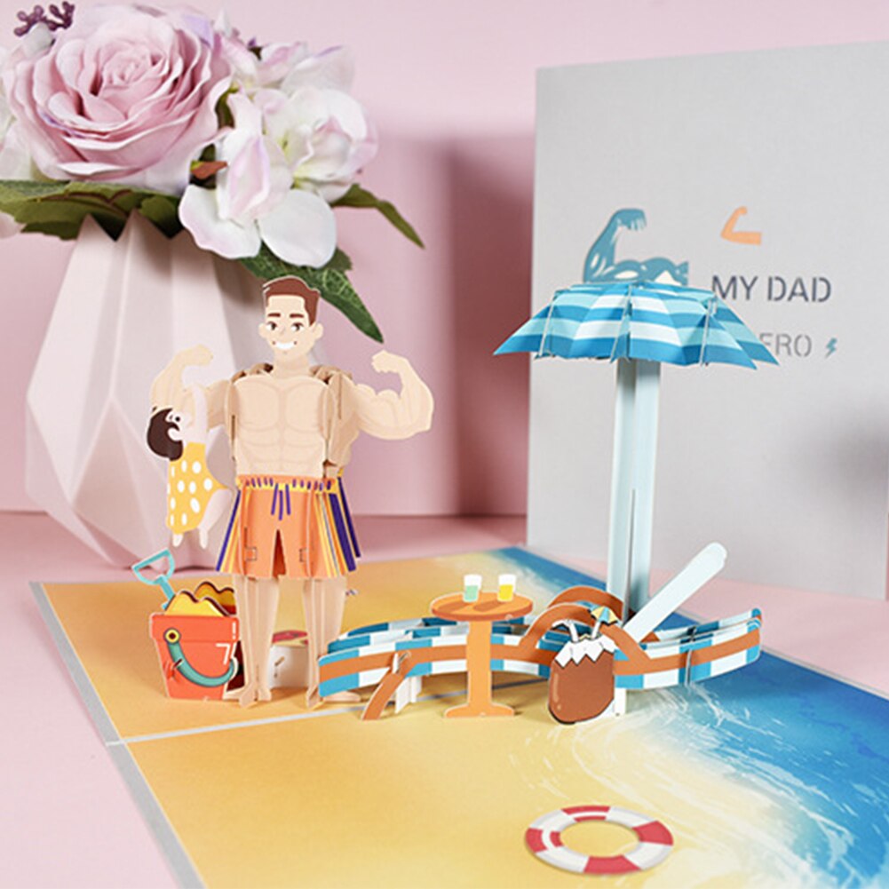 Father's Day 3D Greeting Card Pop-up Birthday Card Expressing Gratitude With Envelope Children DIY Card
