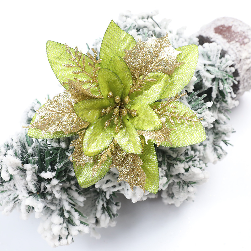 Glitter Kunstmatige Kerstbloemen Kerstboomversieringen Vrolijke Kerstversiering voor Huis Nieuwjaarscadeaus: green
