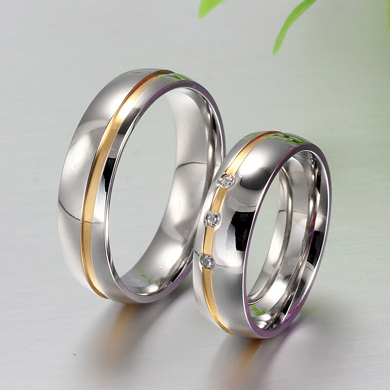 Romantische Bruiloft Ringen Voor Lover Zilver AAA Zirkoon Roestvrij Staal Paar Ringen Engagement Party Promise Ring Party