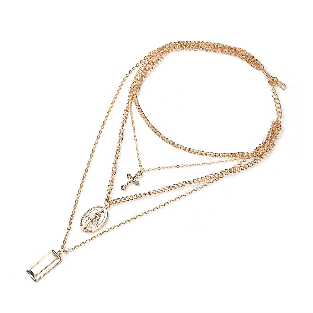 Punk Felsen Jahrgang mehrschichtig Anhänger Halskette Frauen Gold Farbe Perlen Kreuz Halsband Halsketten Kumpel Hüfte hüpfen Schmuck Neue