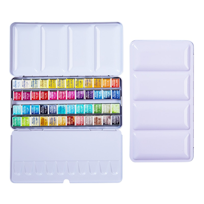 Conjunto de pinturas de acuarela sólidas, caja de lata de pigmento de color agua para suministros de arte, 12/24/36/48 colores