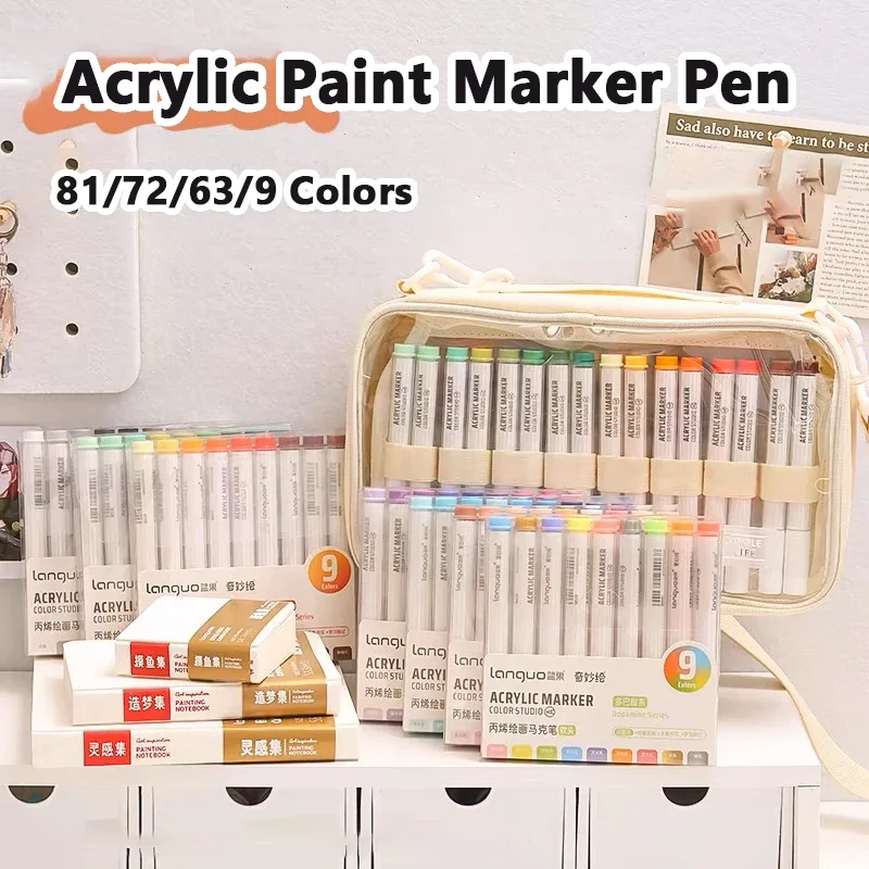 Canetas marcadoras de tinta acrílica, 81/72/63/9 cores, desenho diy para pintura em rocha, tecido de vidro cerâmico, cartão diy, materiais de arte, papelaria