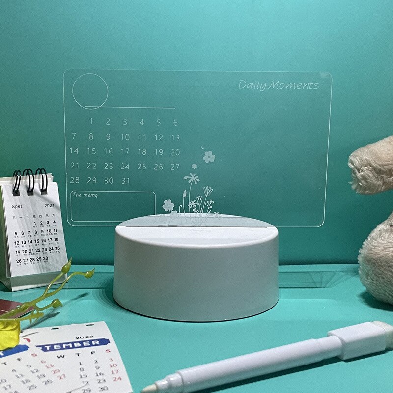 Akryl gennemsigtig lysende kalender note tavle sletbar ins opslagstavle husholdning memo prompt desktop lille bordlampe