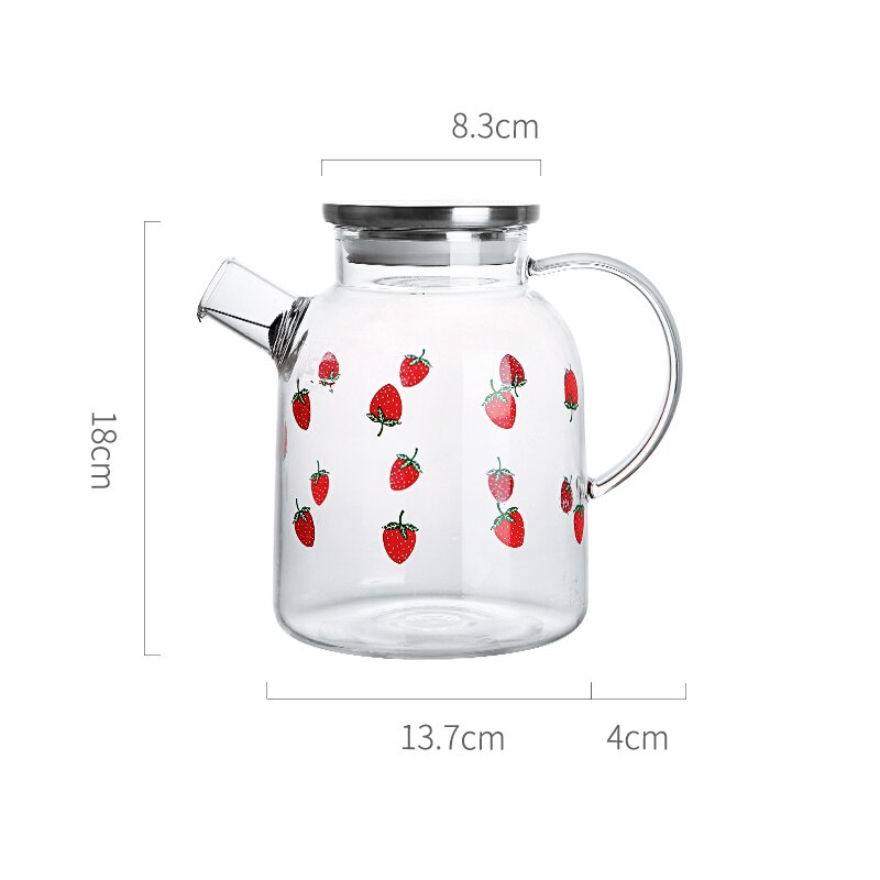 Water Jug Glass Water Pitcher Strawberry My Water Pots With Handle for Boiling Cold Drinkware Glass Pitcher 1000ML 1800ML: 1800ML