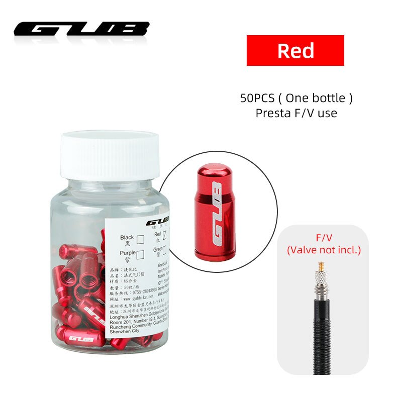 GUB 50/100 sztuk F/V/V zawór rowerowy ze stopu pokrywa Presta Schrader sutek Cap CNC obrabiane ze stopu anodowane w stylu rustykalnym darmowa: Presta Red Bottle