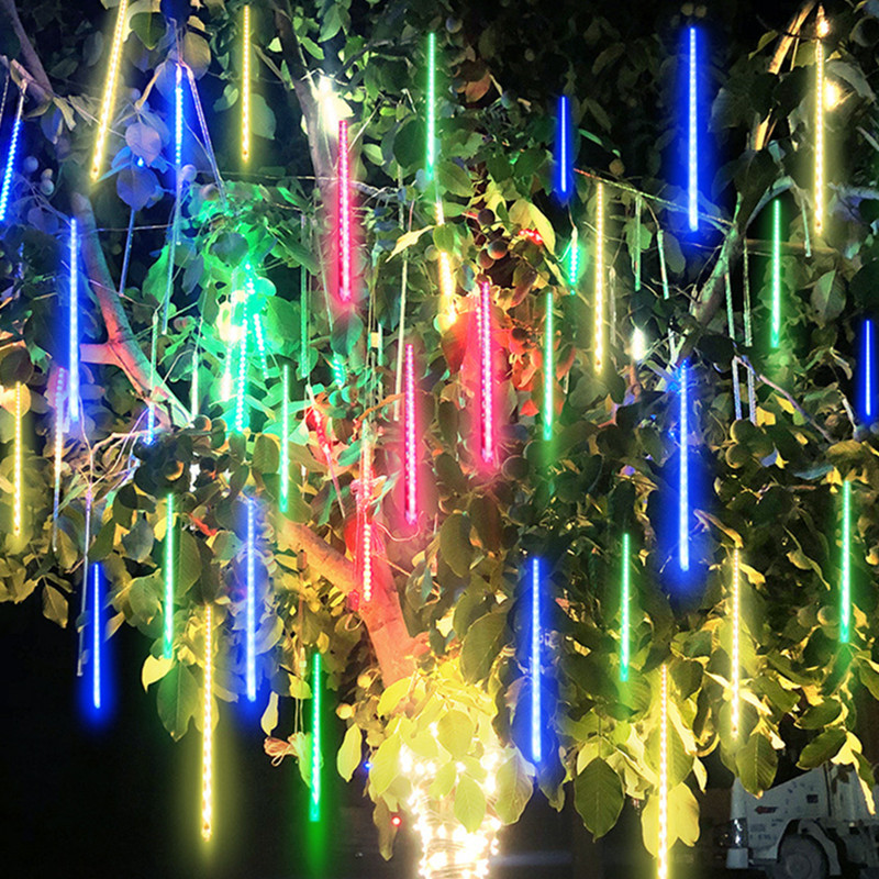 Solar Meteorenregen Lichten Vallende Regen Fairy Lichtslinger voor Kerstfeest Tuin Decoratie Navidad Waterdicht: Rood / 11-15W