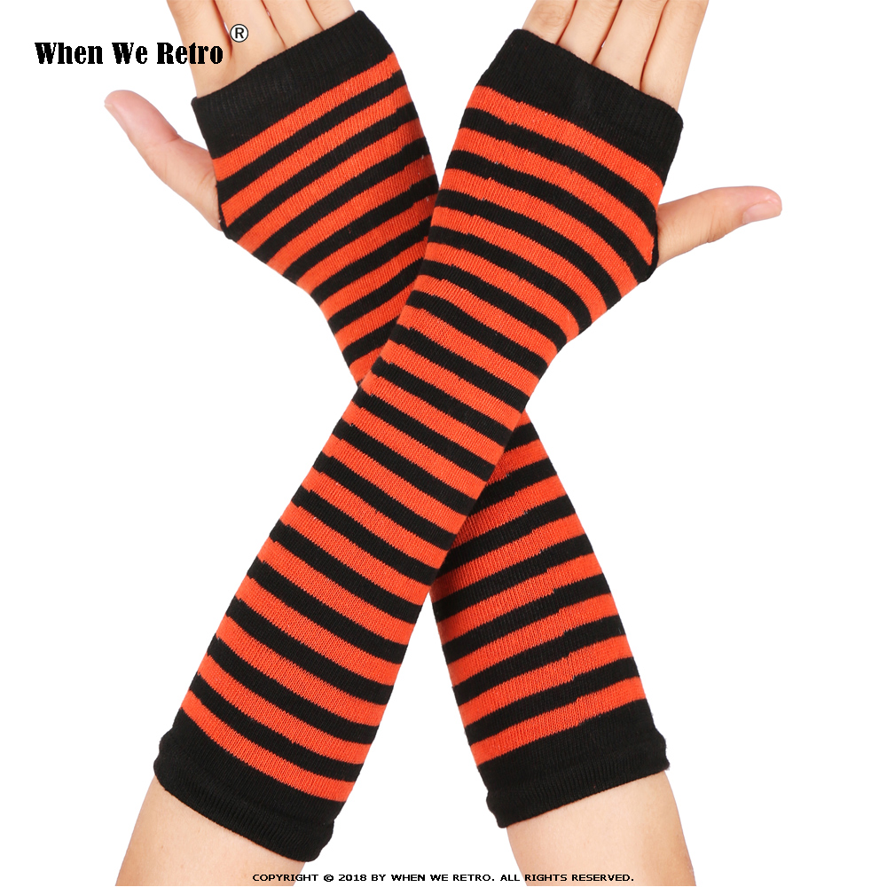 When We Retro Autumn Winter Wrist Arm Hand Arm Warmers Knitted Long Fingerless QY0491 Sleeve Fingerless Gloves Soft Warm Mitten: Orange stripe