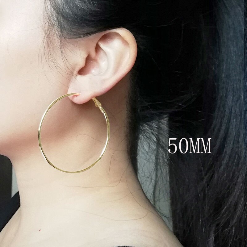Super Big Hoop Earrings Round Female Lron Thin Hoops Ear Rings Large Circle Creole Huge Gold Earring Women Huggies Personality: gold 50mm