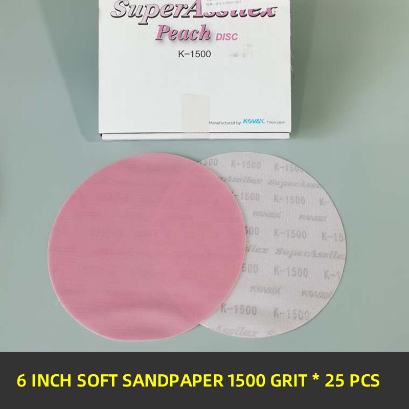 25 PCS KOVAX 6 Inch Sandpaper Round Flocking Car Paint Beauty Fine Sanding 150mm 2000 Grit: 1500 grit 25 pcs