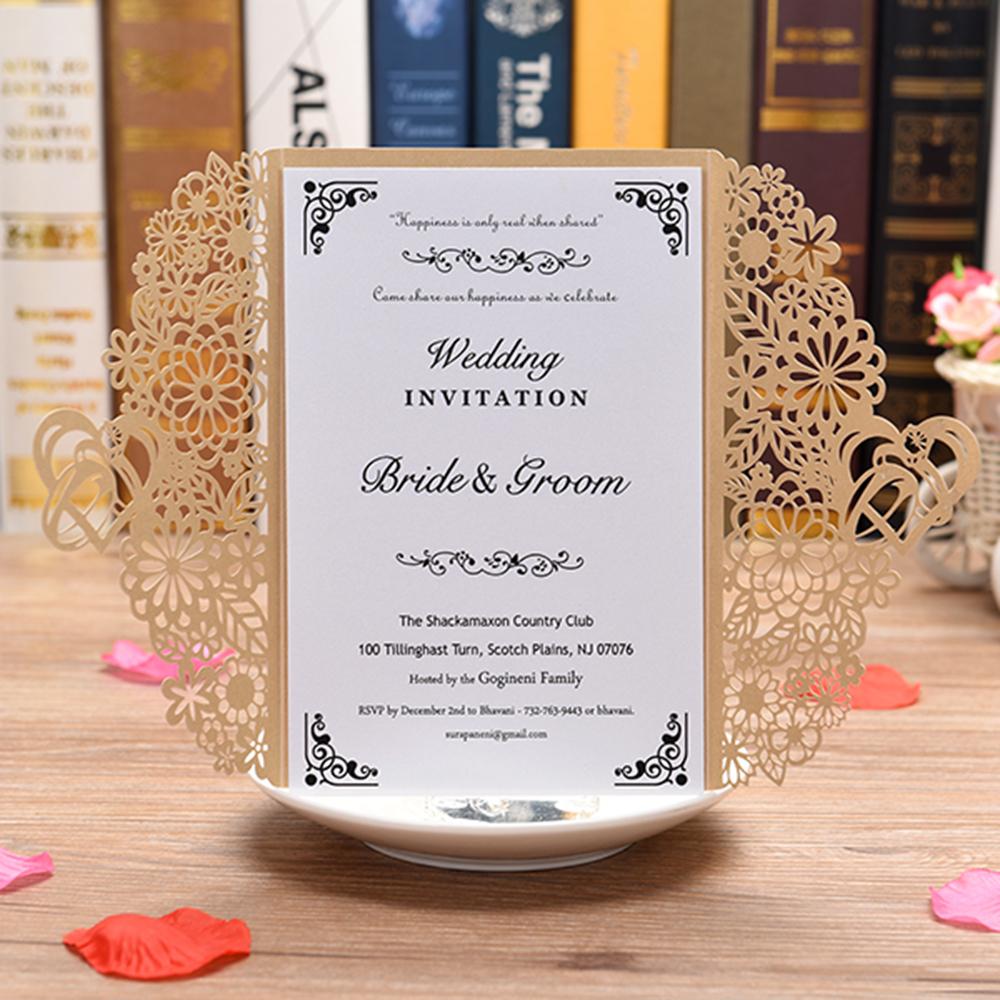 Pearl Paper Floral Invitations Cards For Wedding Birthday Wedding Cards with Blank Inner Sheet Wedding Invitations Cards 10PCS