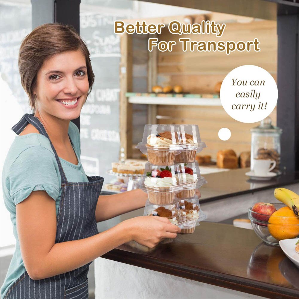 50pcs Kitchen Storage Transparent Paper Cup Cake Box Storage Box 2 Cavity Stackable Small Cake Cup Disposable Packaging Box