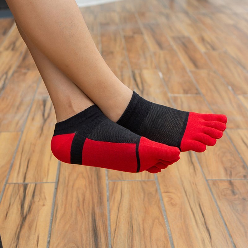 1 par sportssokker mænd kvinder komfortable tynde fem-finger sokker sektion kort splejsning mesh syning farve bomulds sokker