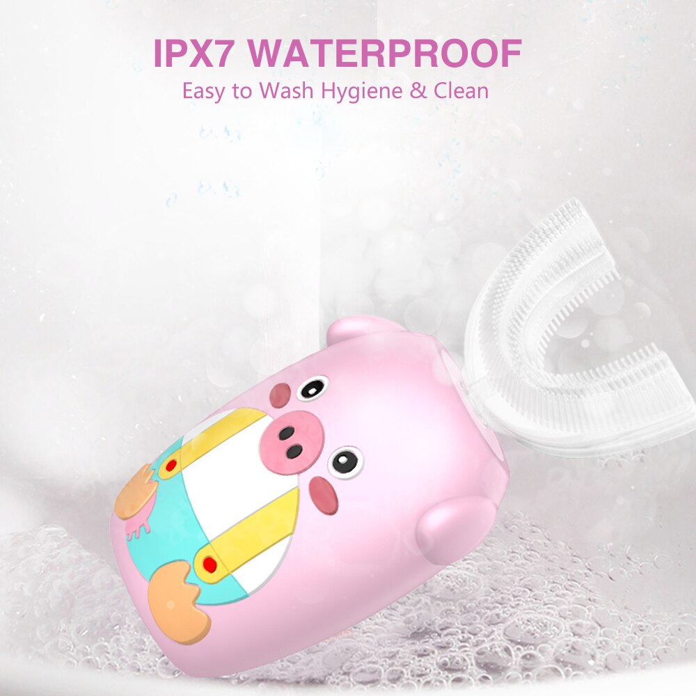 360 Degrees Lips Care Kids Automatic Sonic Electric Toothbrush U Shaped Head with Music for Children USB Charging Tooth Whiten