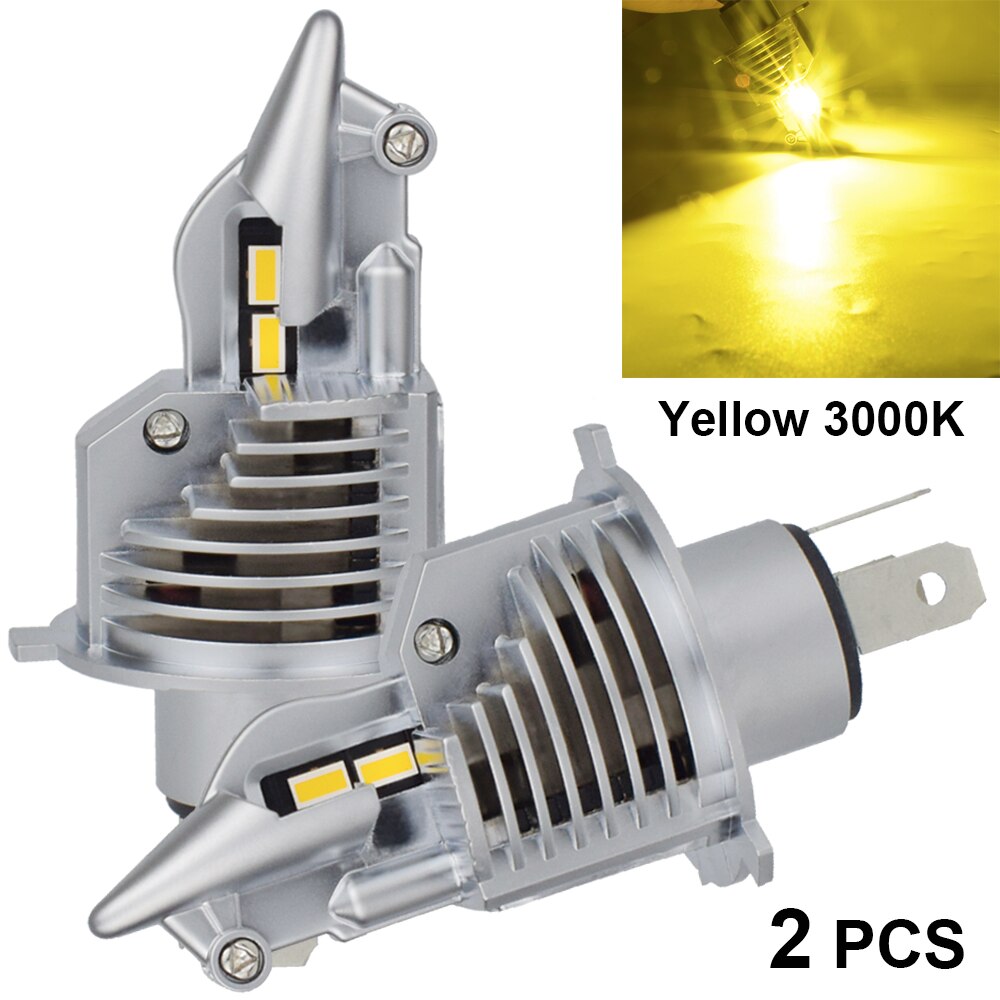 JALN7 Fighter-bombilla de faro LED H4, HS1, HB2, 12V, 60/55W, haz de Hilo, lámpara automática, 6500K, superblanco, amarillo, 3000K: 2pcs Yellow 3000K