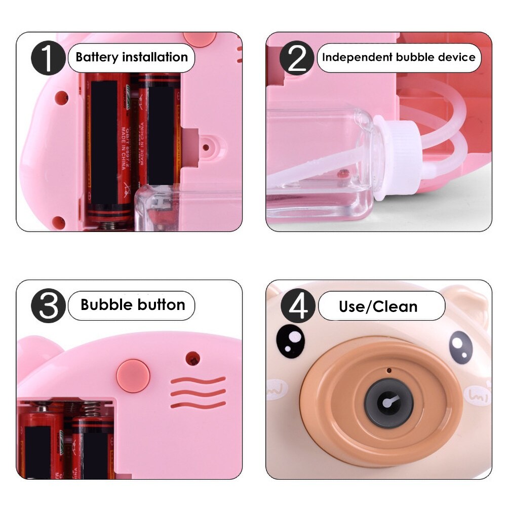 Kid Leuke Pig Camera Vorm Lichte Muziek Automatische Bubble Blower Machine Outdoor Speelgoed