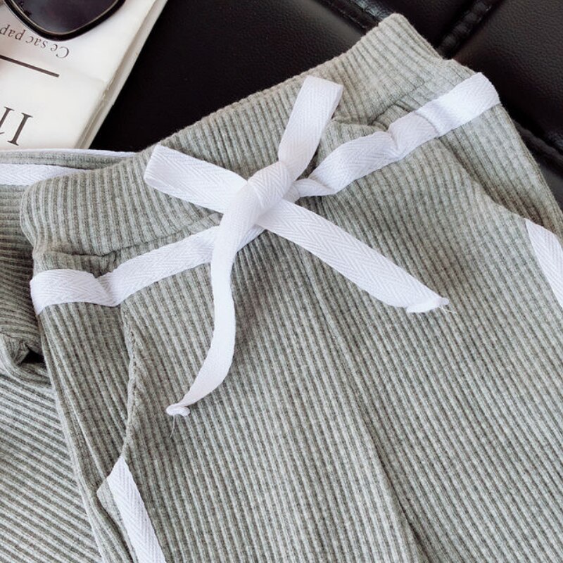 Del Bambino di modo Della Ragazza Ribed Vestiti Set di Cotone Maglia Con Cappuccio + Pant 2PCS di Autunno della Molla Della Ragazza Del Bambino Vestiti Lunghi Del Manicotto set 1-7Y