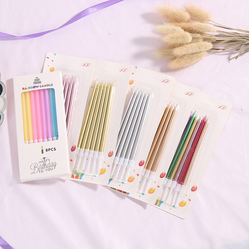 6Pcs/lot Long Pencil Cake Candle Safe Flames Kids Birthday Party Wedding Cake Candle Favor Supplies Cake Romantic Decorations