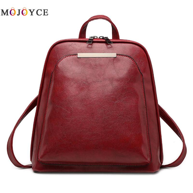 Vintage Oil Wax Leather Backpack Women Travel Satchel Casual Shoulder School Bagpack Female Back packVintage Oil Wax Leather: Burgundy