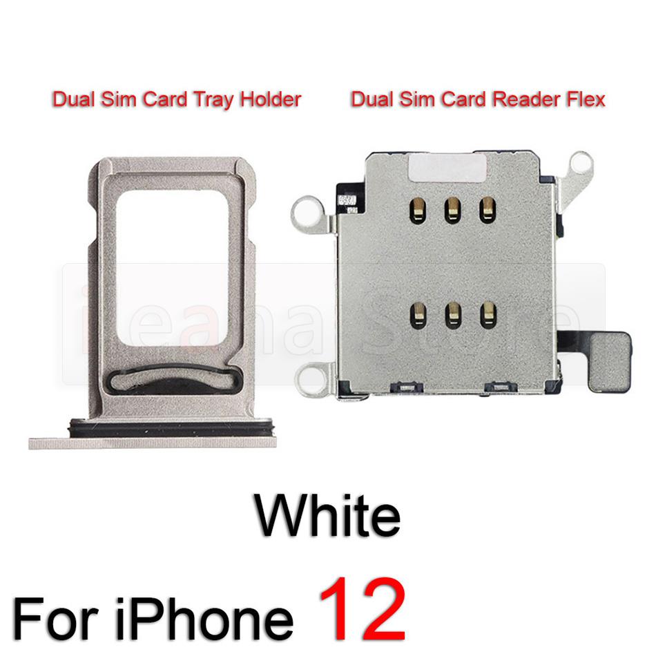 Original Dual Sim Card Reader Flex Cable For iPhone 12 Pro Max Sim Card Tray Slot Holder Adapter Socket Connector Replacement: For iPhone 12 White