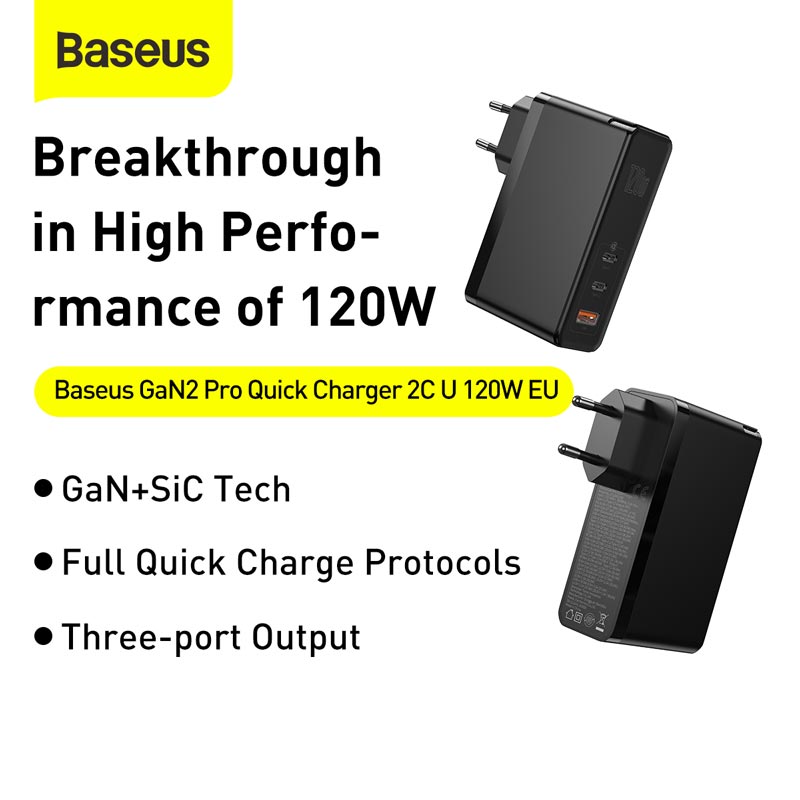 Baseus 120W Gan Charger Pd Snel Opladen 4.0 QC3.0 Quick Charge Usb Type C Fast Charger Met 100W type-C Kabel Voor Laptop Tablet