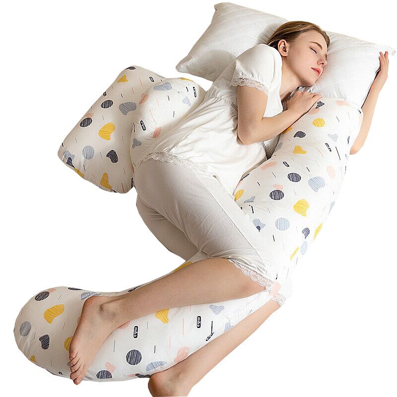 U form ren bomuld sikker justerbar barsel side sovekabine puder gravide talje mave støtte rygpude sengetøj: Beige hvid