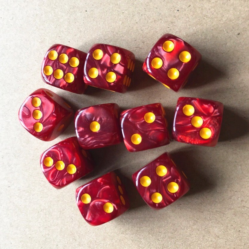 10pcs/set Round Corner Pearl Gem Dice 6 Sided 16mm Dice Playing Table Board Bar Games Party Funny Tools Entertainment Supplies: Red