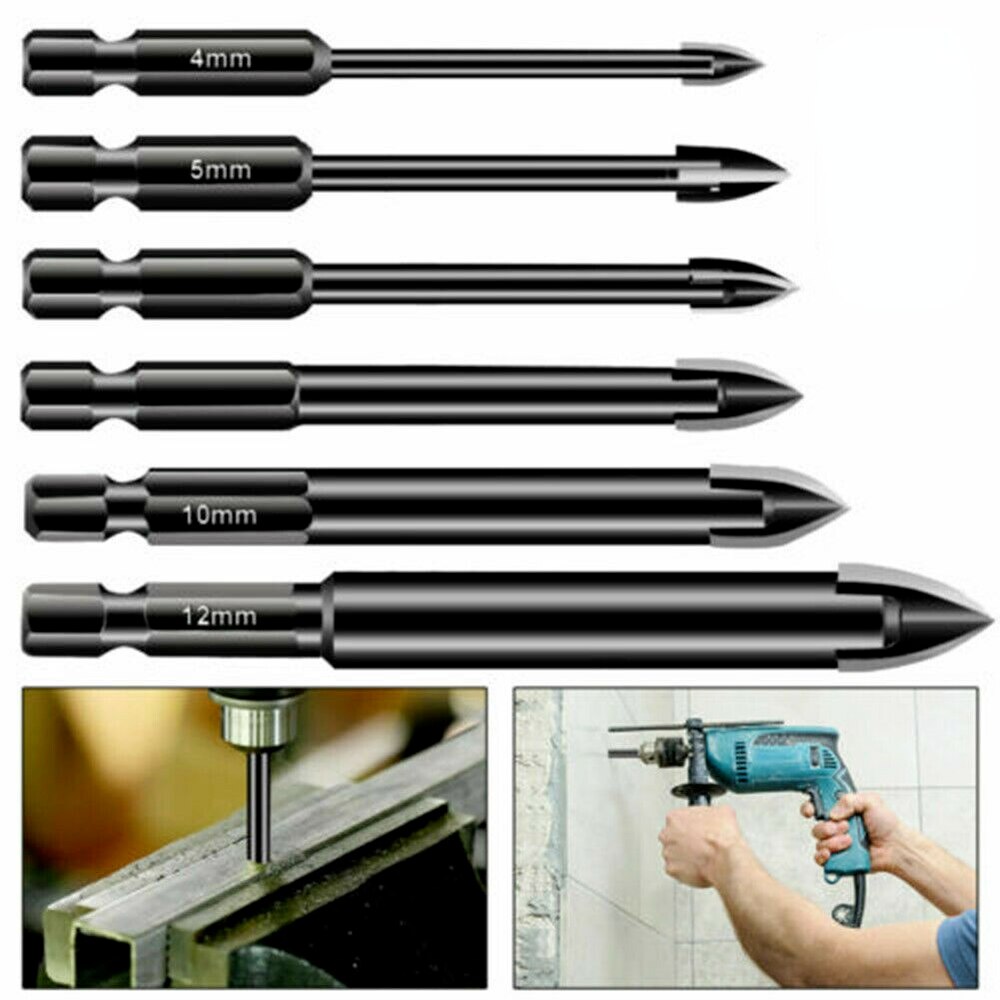 3/12mm Cross Triangle Drill Straight Shank Twist Drill Cemented Carbide Hex Handle Glass Ceramic Vitrified Brick Drill Bits