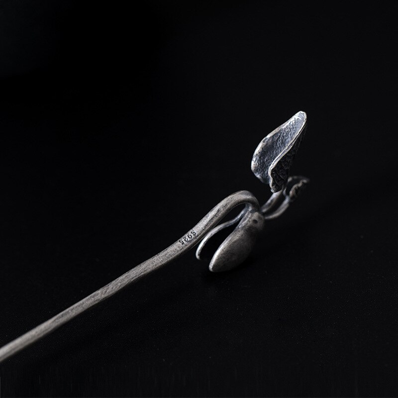 Solid 925 Sterling Zilver Haar Sticks Voor Vrouwen Ontkiemd Bonen Blad Vintage Bruids Haar Accessoires Black Thai Zilveren Sieraden