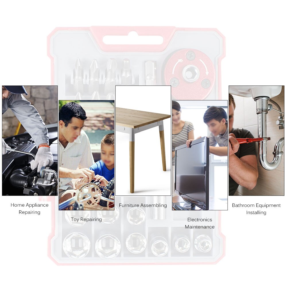 28pcs Ratcheting Screwdriver Set with 9 Sockets & 16 Bits Multifunctional 28-Piece Home Repair Tool Ratchet Screwdriver Bit Kit