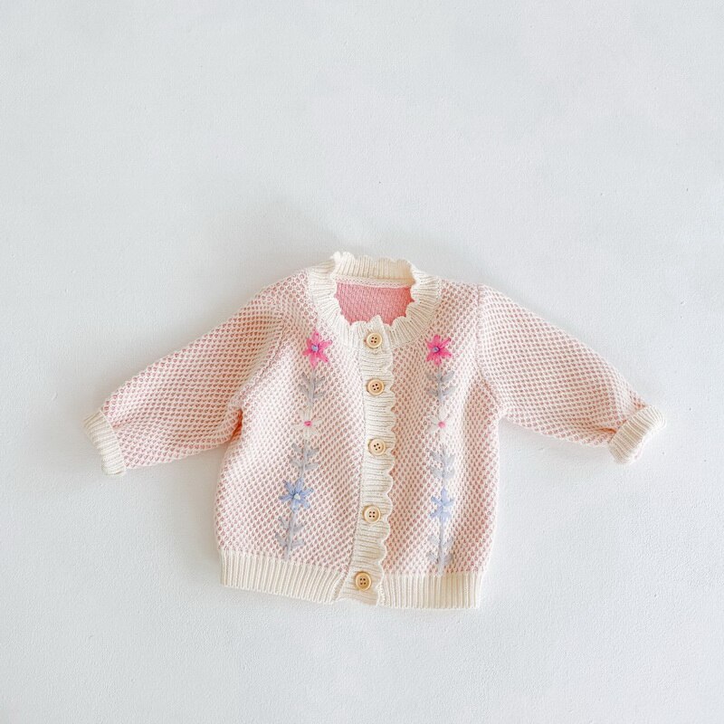 Pull à manches longues rose pour bébé fille, manteau brodé de fleurs au point ouvert, vêtements pour enfants, printemps , E3022: 80cm