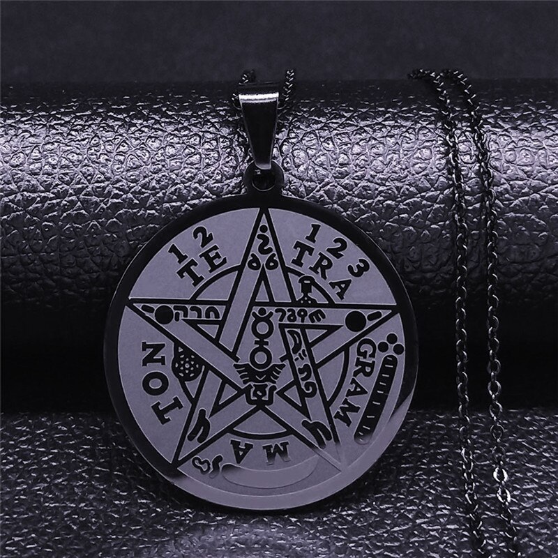 Colliers de chaîne en acier inoxydable pour hommes, pentagramme de sorcellerie, couleur or, pendentifs Tetragrammaton, bijoux, cadenas N1163S: Couleur jaune clair