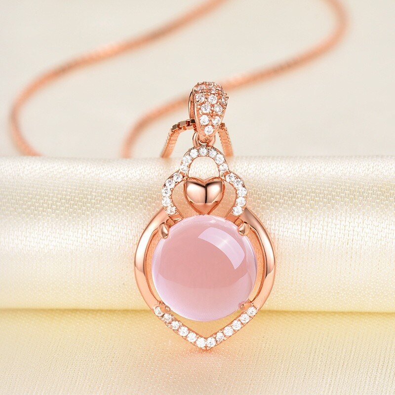 Natuurlijke Roze Chalcedoon Hand Gesneden Druppel Hanger Mode Persoonlijkheid Sieraden Mannen En Vrouwen 925 Zilver Ingelegd Ketting