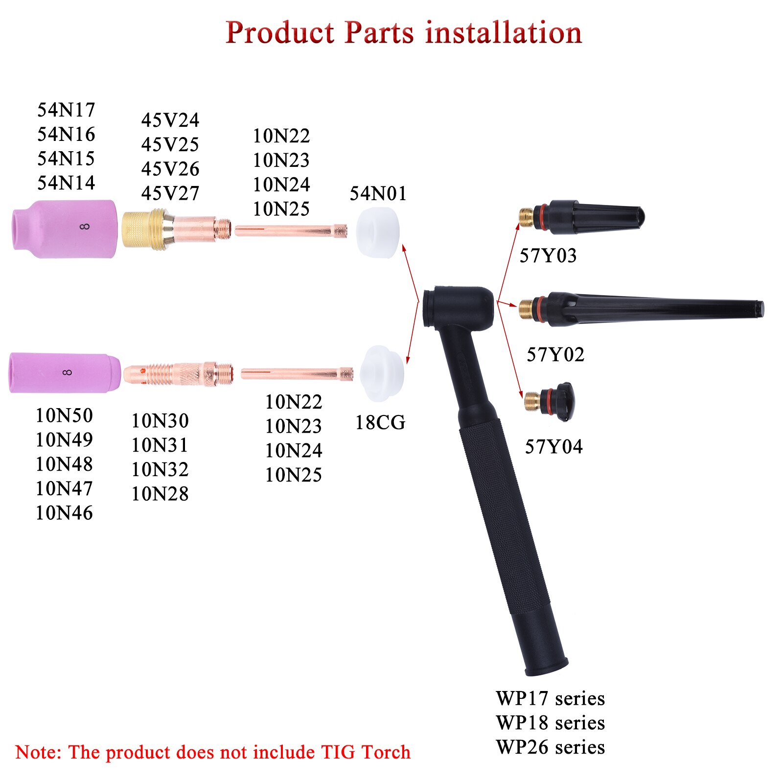 51pz TIG torcia per saldatura lente a gas per WP17 WP18 WP26 TIG tappo posteriore pinza e pinza kit di ricambi per il corpo accessori pratici durevoli