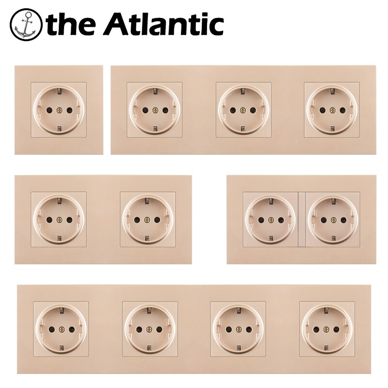 EU Europe Wall Power Socket Home Plug Socket Electrical Outlet Gold Plastic Double Triple Triple Quadruple 146Type Spain Russia