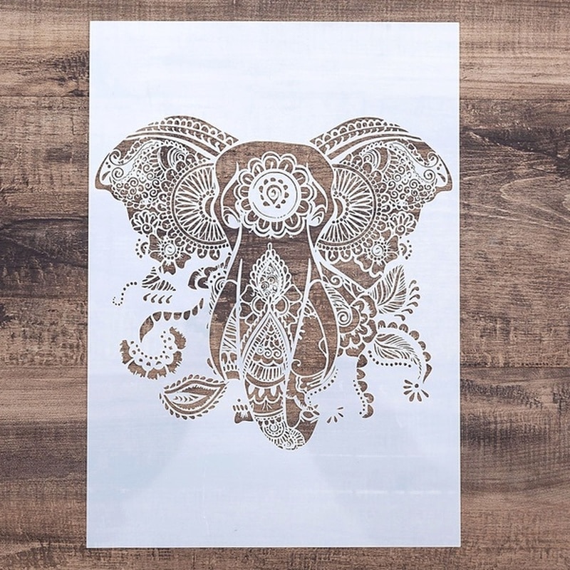 4pcs A4 Size DIY Craft LLion Elephant Mandala Stencil for Wall Painting Scrapbooking Stamping Stamp Album Decorative Embossing