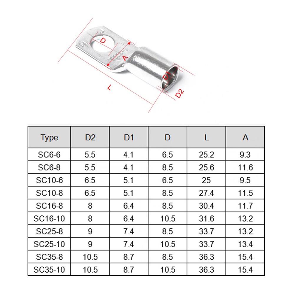 100pcs Copper Terminals Set Lugs Tools Practical Metal Tinned Connector Cable Sc Combination Electric Splice Wire Bolt Hole Car
