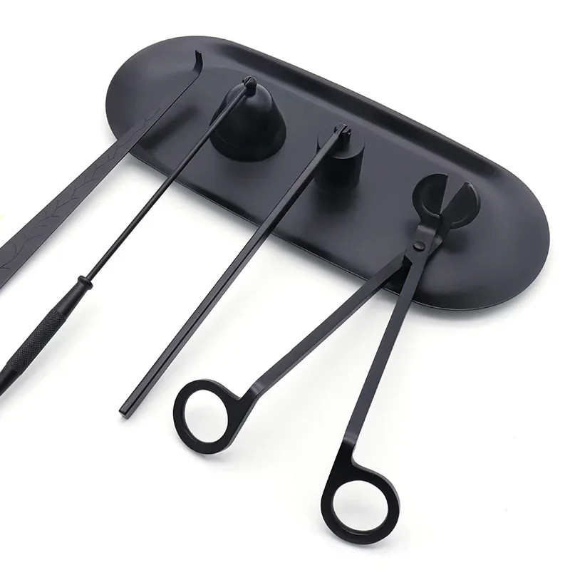 Kerzenlöschwerkzeug, Kerzenlöscher aus schwarzem Metall, Docht zum Trimmen von Kerzen, Schere/Haken/Kerzenablage/Kerze, Pflegewerkzeug