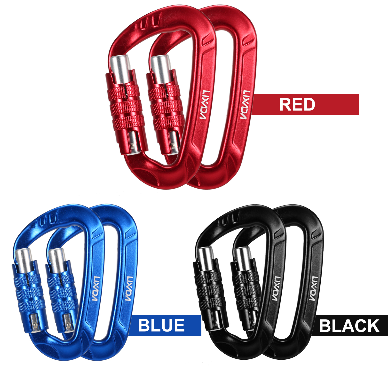 2PCS 12KN Carabiner Clips Mountaineering Caving Rock Climbing Carabiner D Shaped Safety Master Screw Lock Buckle Escalade