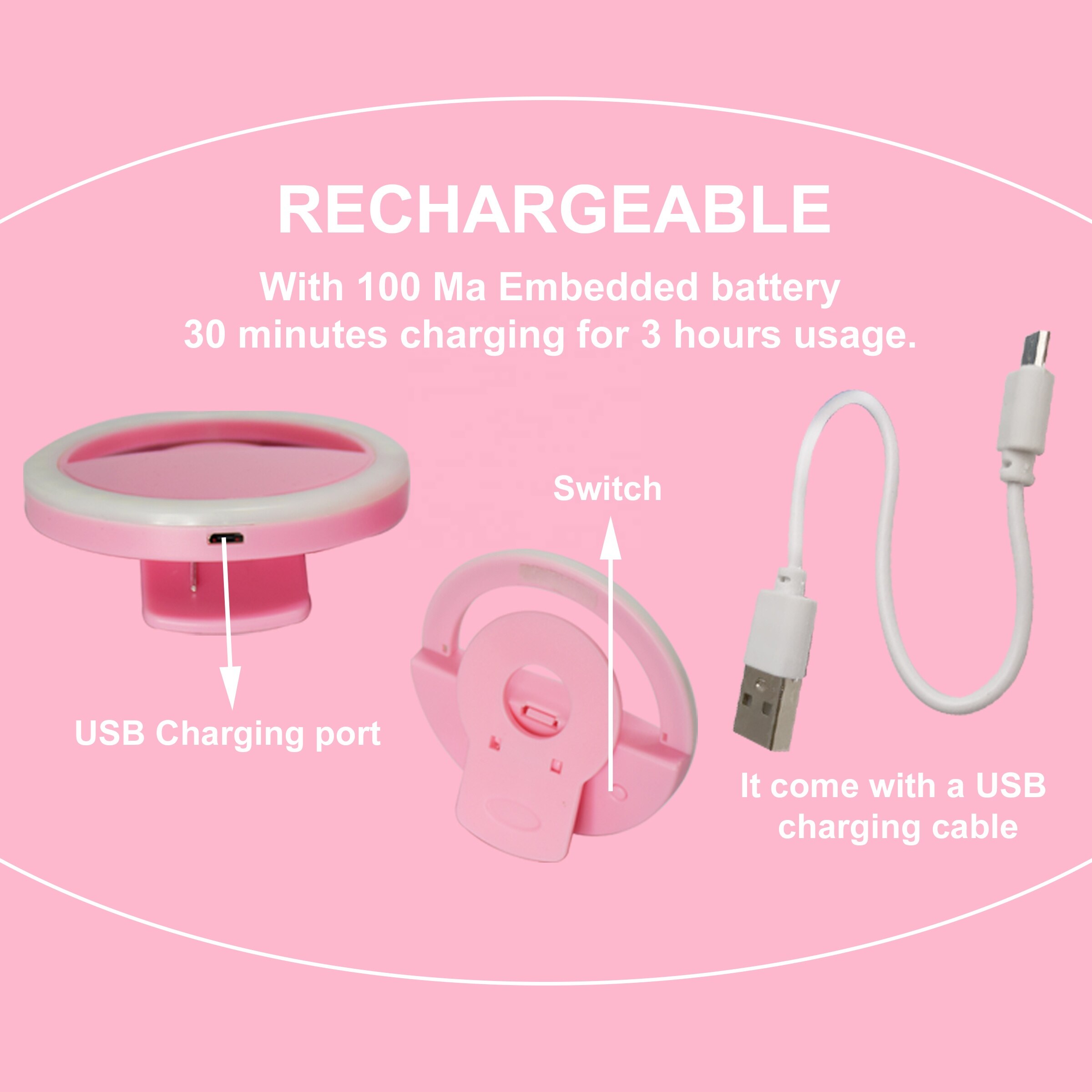 4 Colors USB Selfie Fill Light Girl Make Up Light LED Rechargeable Ring Light For Cell Phone