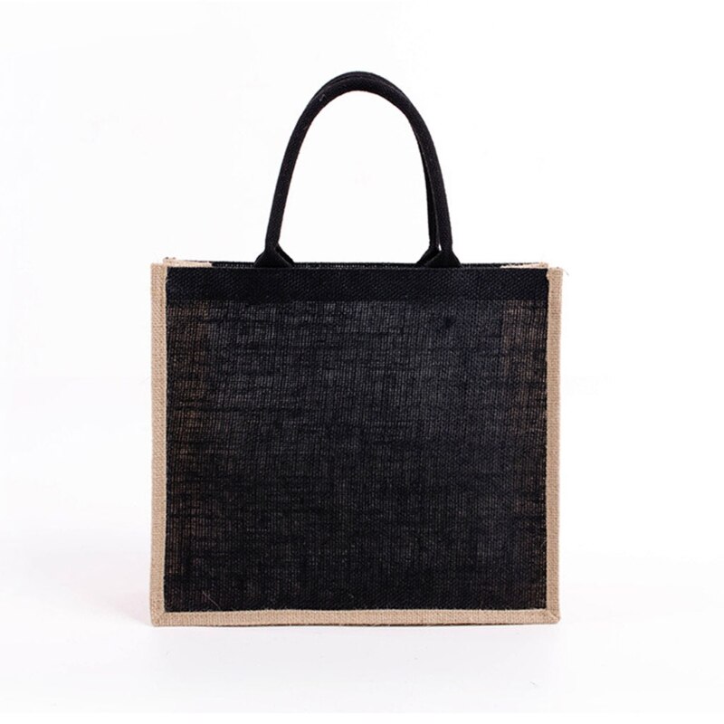 Herbruikbare Jute Tote Bag Eco Vriendelijke Jute Boodschappentassen Voor Winkelen Strand Picknick: 3TT904887-BK-1