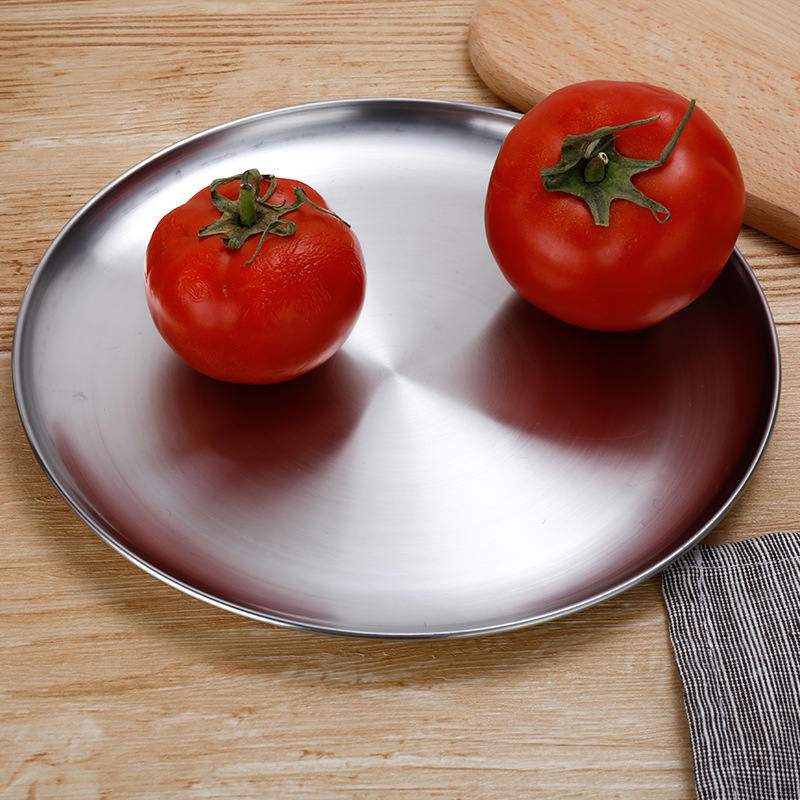 Køkken rustfrit stål rund tallerken tykkere picnic bbq kød grøntsag frugt brød smør holder beholder dia . 20/23 cm 1pc