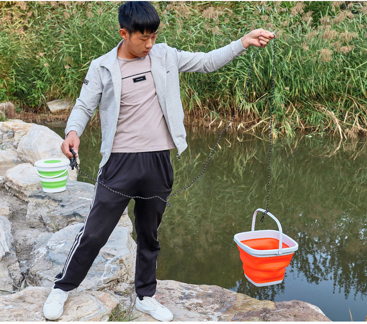 10L Siliconen Emmer Vissen Opvouwbare Vierkante Emmer Wasstraat Outdoor Vissen Levert Badkamer Keuken Kamp Emmer: 10L orange