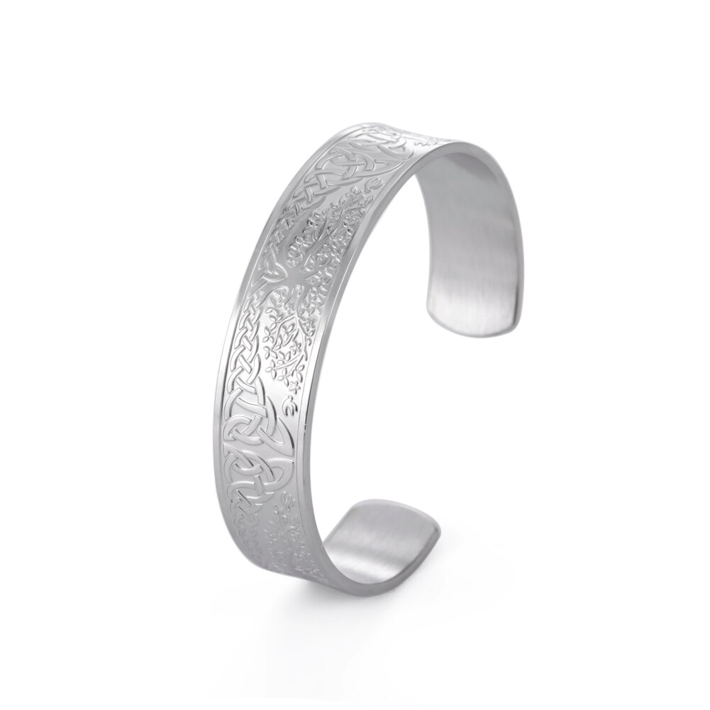 Skyrim-brazalete vikingo de acero inoxidable para hombre y mujer, amuleto Estilo Vintage nórdico, runas celtas, nudos, árbol de la vida: B Life Tree Steel