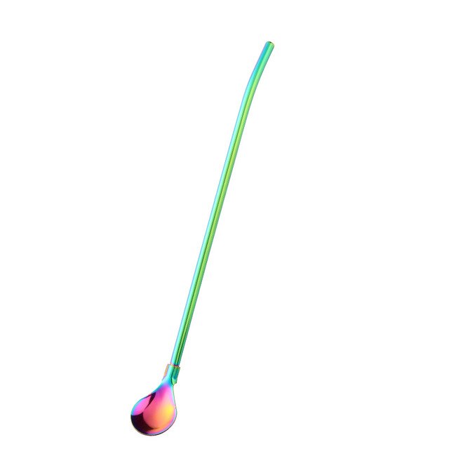 Eco Freundliche 304 Edelstahl wiederverwendbar Strohhalme Löffel Bahre Trinken Strohhalme Kaffee Strohhalme Löffel 215mm: Regenbogen